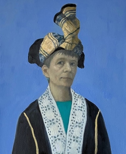 Olga Antonova Self Portrait with blue & yellow turban